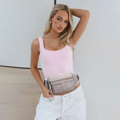 Leresas Fanny Packs for Women Vegan Leather Belt Bag Chic Cross Body Waist Pack Waist Purse for Travel Hiking Running Brown