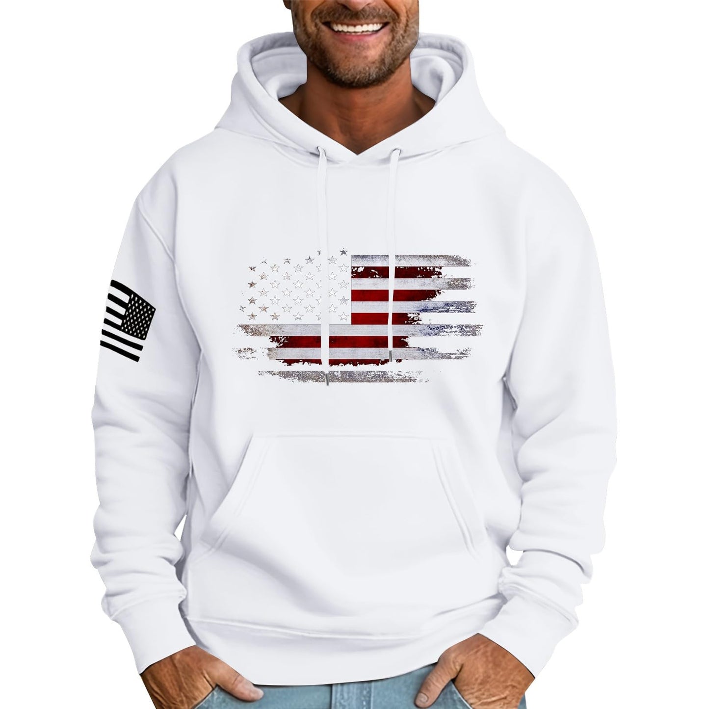 Ymosrh Mens Patriotic Hoodies USA Flag Print Hooded Sweatshirt Pullover Casual Fashion Hoodie, M-6XL