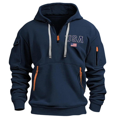 RTTUIOP Hoodies for Men Quarter Zip Pullover Tactical Sweatshirt Vintage Long Sleeve Casual Fashion Hoodie With Pockets