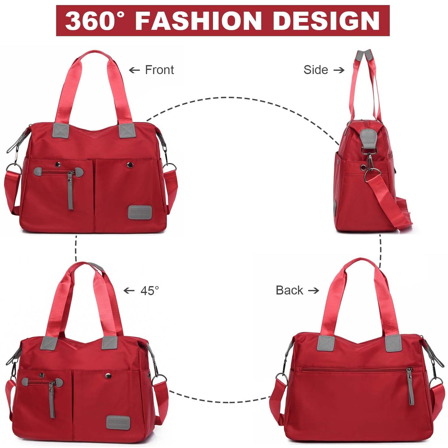 Tote Bag for Women,Multi Pockets Shoulder Handbag,Nurse Bag for Work,Large Cross body Purse,Fashion Nylon Top Handle Satchel