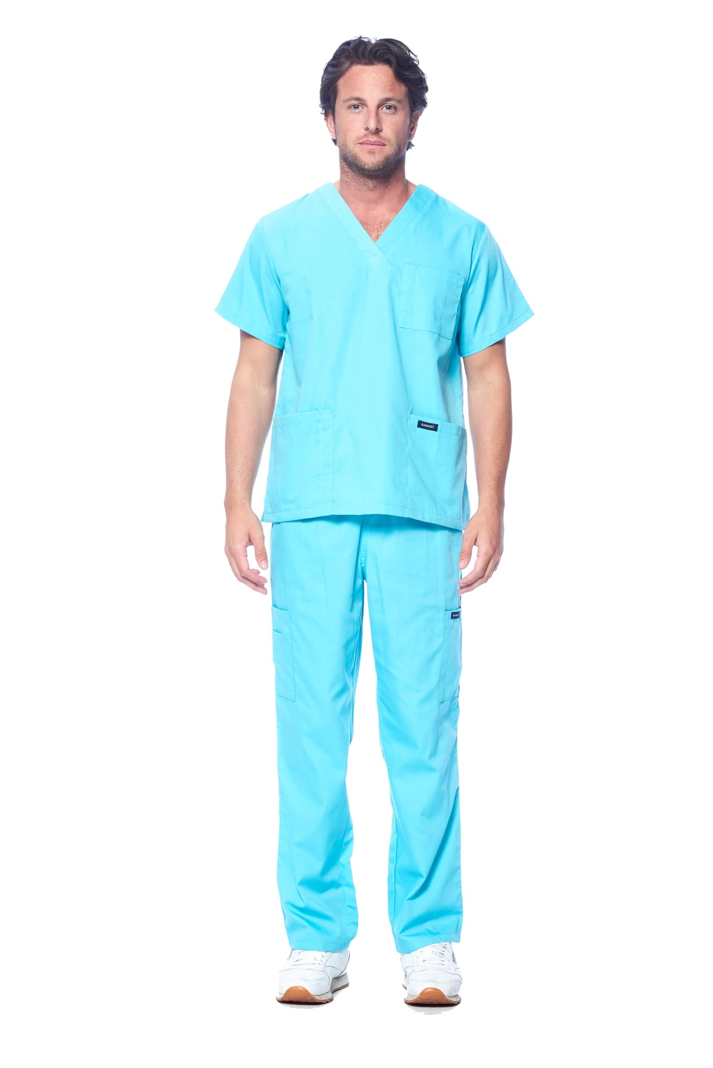 Dagacci Medical Uniform® Men's V-Neck Cargo Scrubs | Cotton Blend, Matching Top and Cargo Pants Set, 8 Pockets, Elastic Drawcord Waistband, for Men in Healthcare