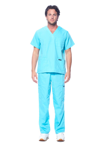 Dagacci Medical Uniform® Men's V-Neck Cargo Scrubs | Cotton Blend, Matching Top and Cargo Pants Set, 8 Pockets, Elastic Drawcord Waistband, for Men in Healthcare