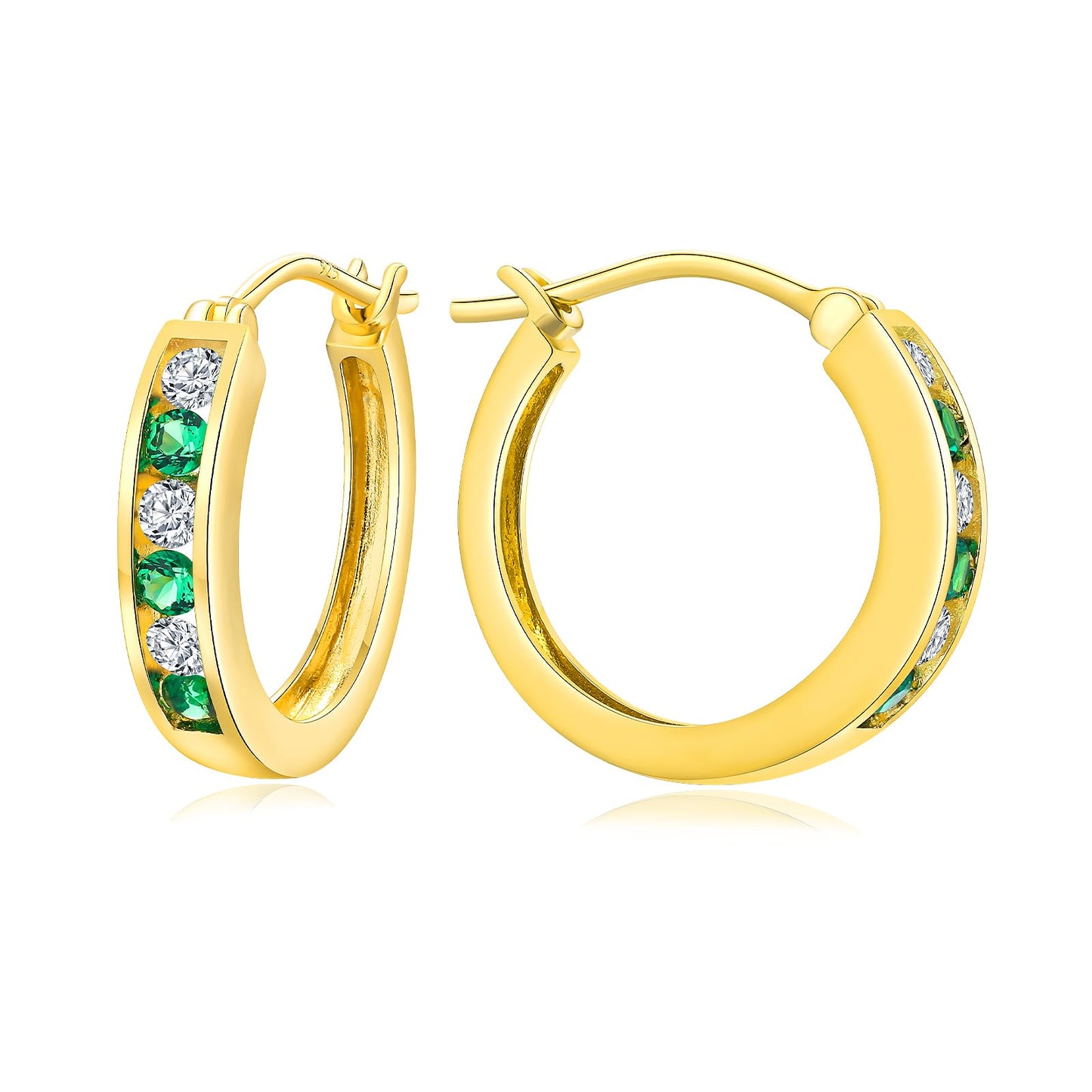 14K Gold Plated/925 Sterling Silver Birthstone Hoop Earrings for Women | 18mm Created Gemstone Hoops,Hypoallergenic and Lightweight,Birthday Mother's Day Jewelry(with Gift Box)