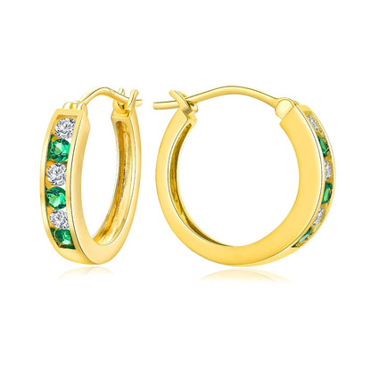 14K Gold Plated/925 Sterling Silver Birthstone Hoop Earrings for Women | 18mm Created Gemstone Hoops,Hypoallergenic and Lightweight,Birthday Mother's Day Jewelry(with Gift Box)