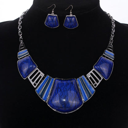 YAZILIND Vintage Ethnic Tibetan Sliver Turquoise Bib Collar Earrings Necklace Jewelry Set Women