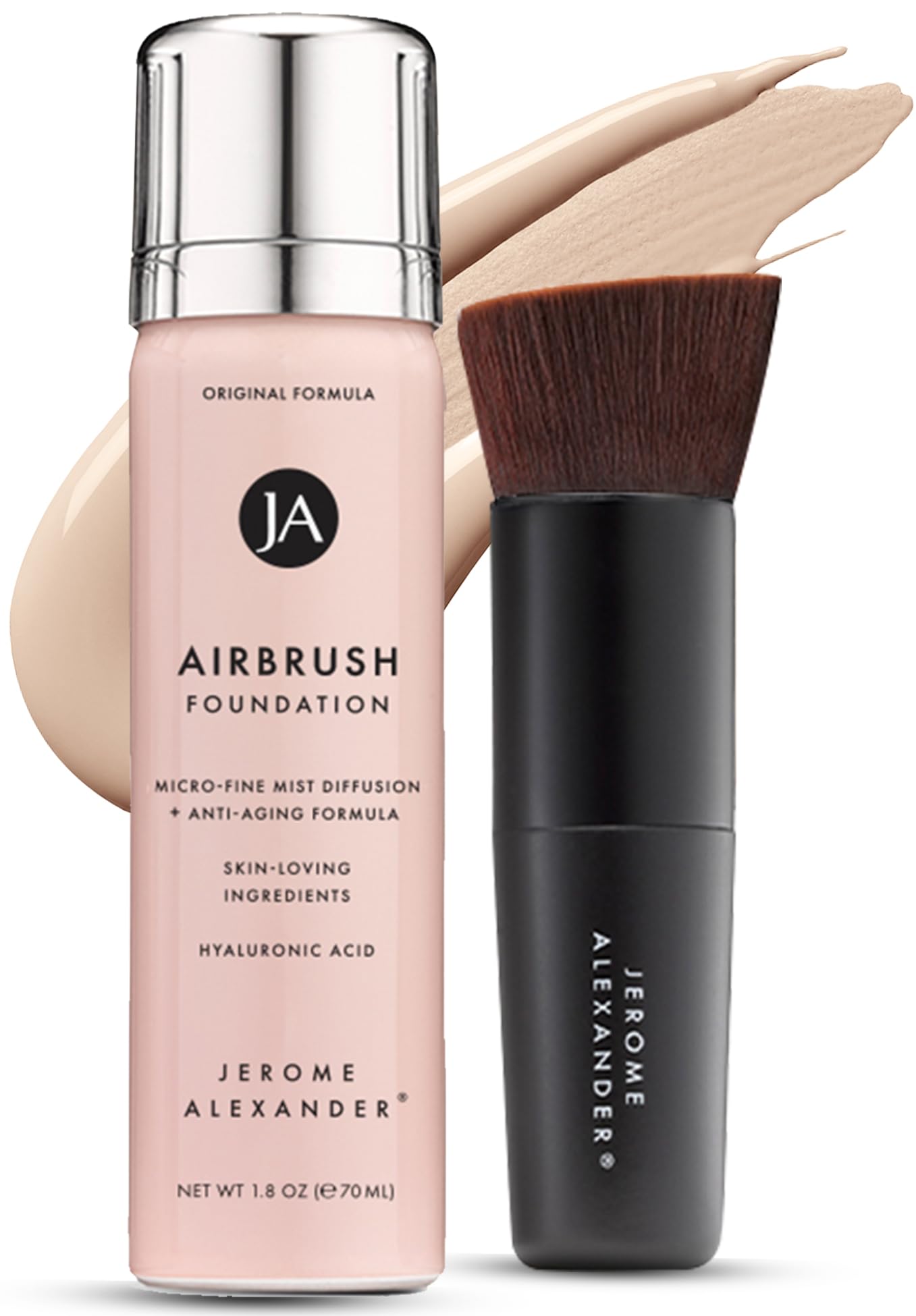 Jerome Alexander MagicMinerals AirBrush Foundation – 2 Piece Set with Airbrush Foundation and Kabuki Brush - Spray Makeup with Anti-aging Ingredients for Smooth Radiant Skin - Light Medium