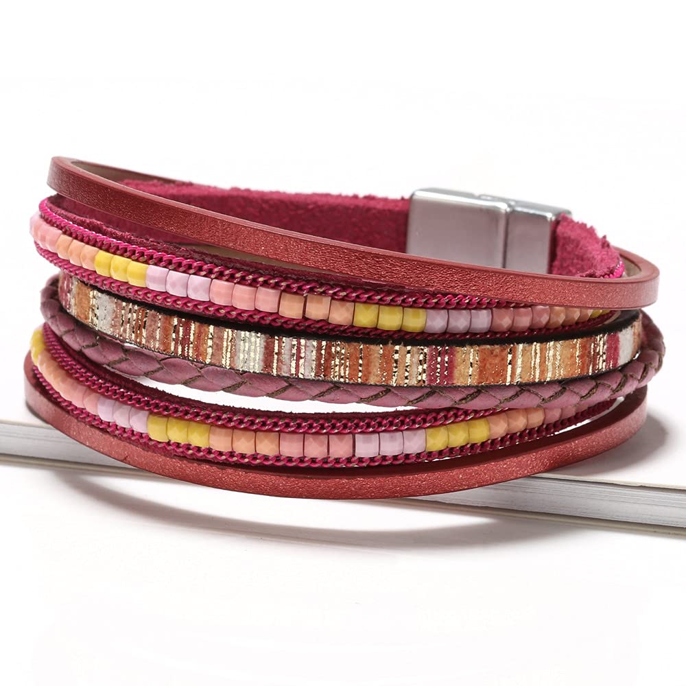 Fesciory Leather Wrap Bracelets for Women, Boho Western Layered Jewelry | Layered leather cuff bracelets, Easy on and off, Boho western style, Daily wear, Gift for women