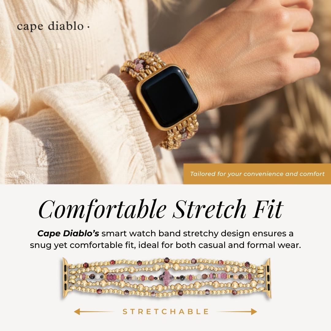 Cape Diablo Handmade Gemstone Watch Band for Women Compatible with Apple Watch 38mm 40mm 41mm 42mm 44mm 45mm, Boho Stretchable Strap Fits for iWatch Series 11/10/9/8/7/6/5/4/3/2/1 SE 3/2/1