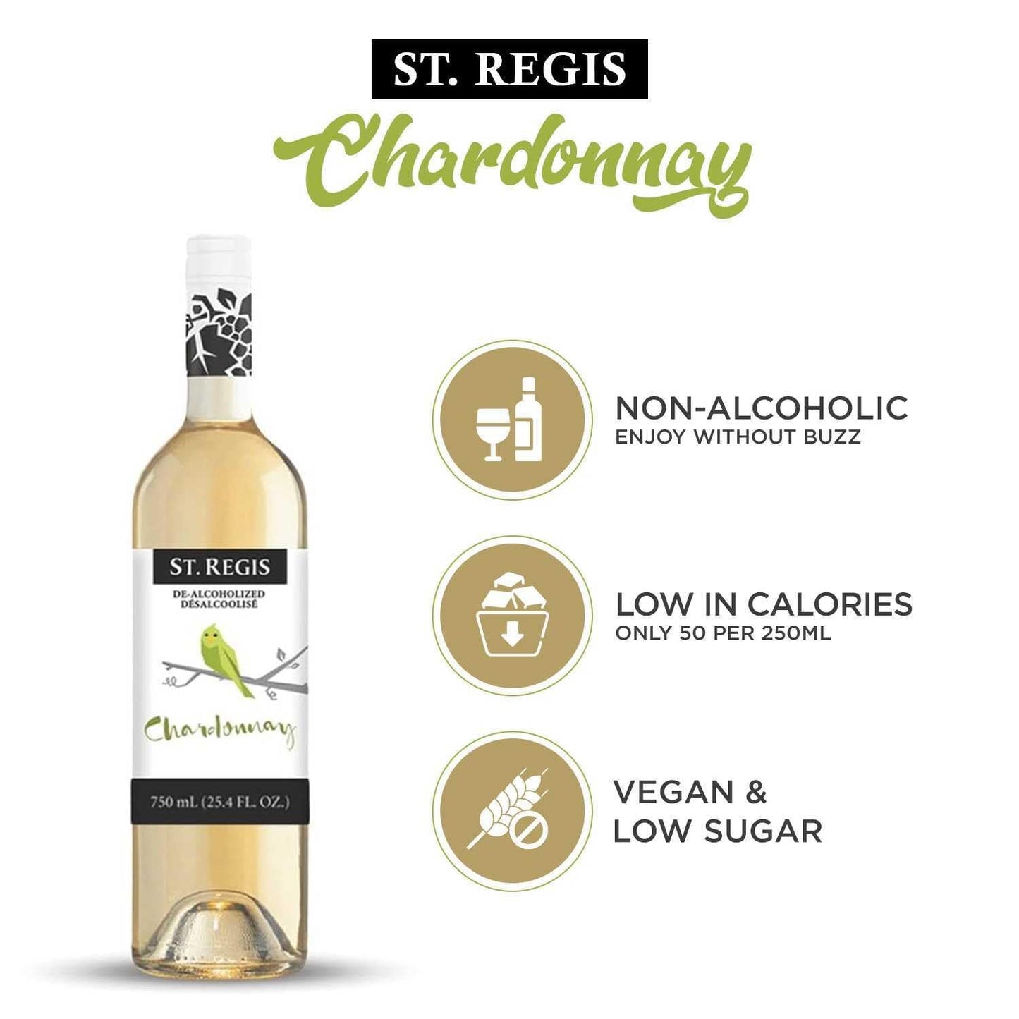 ST. REGIS Non-Alcoholic Cabernet Sauvignon, 25.4 Fl Oz (2 Pack) - Low Calorie, Low Sugar - Fruity & Spicy Rich Flavor from Spain