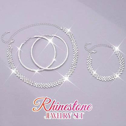 Unicra Black Jewelry Sets Rhinestone Necklace Hoop Earrings Bracelet Set Prom Formal Sparkly Costume Jewelry Sets for Women