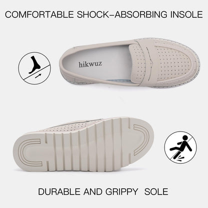 Women's Penny Loafers Leather Dress Shoes Comfortable Non-Slip Flats Soft Slip-on Walking Shoes Driving for Women