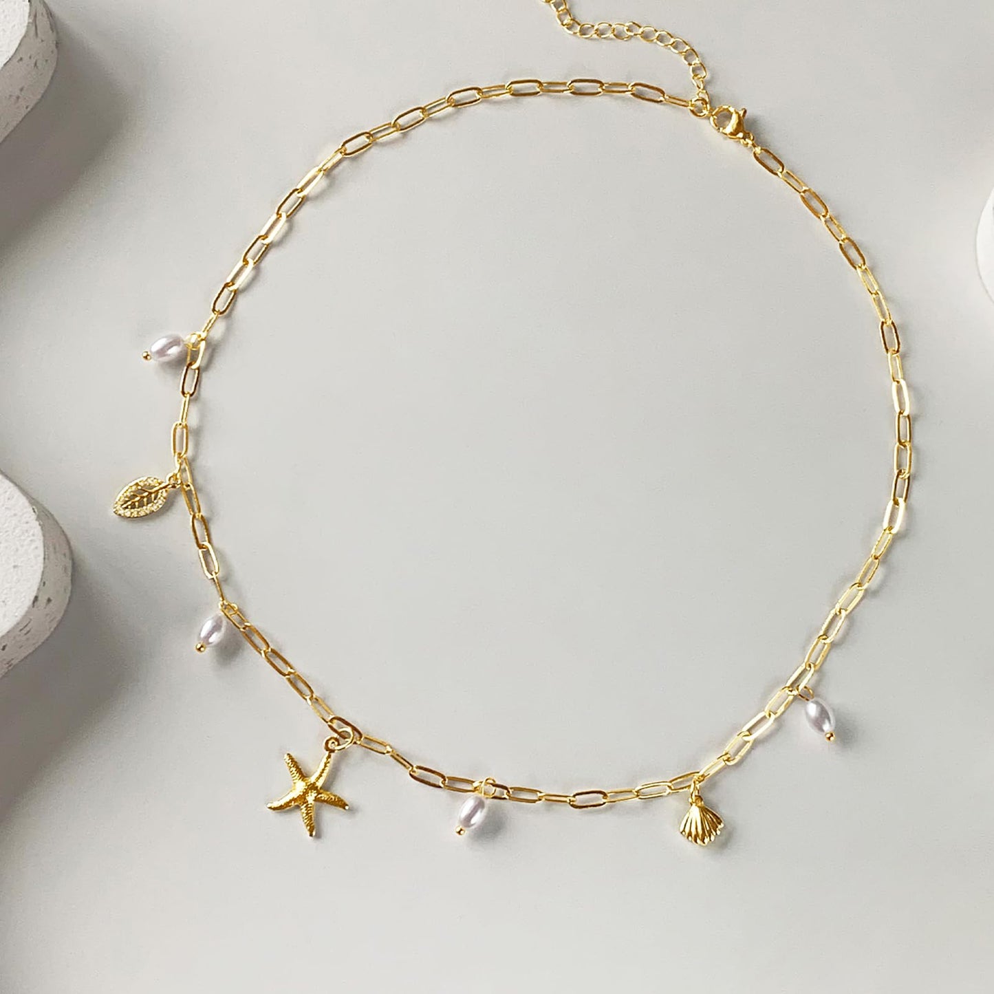 Zeffy Shell Necklace for Women,14K Gold Plated Layered Starfish Conch SeaShell Pearl Pendant Charm Necklace Stack Waterproof Dainty Beach Jewelry for Summer Vacation