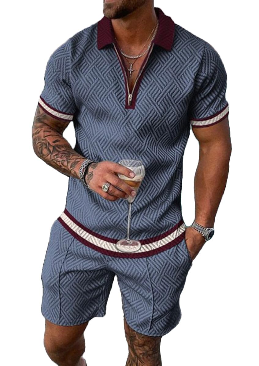 Mens Short Sets 2 Piece Outfits Polo Shirt Fashion Summer Tracksuits Casual Set Short Sleeve and Shorts Set for Men