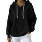 Women Casual Waffle Grid Textured Pullover Hoodie Contrast Drawstring Pocket Loose Long Sleeve Sweatshirts