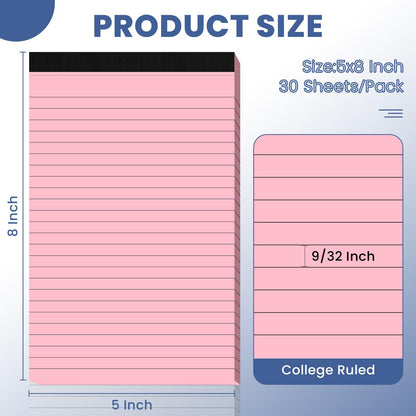 12 Pack Notepads 5x8, Small Legal Pads Narrow College Ruled, 30 Sheets/Pack, Perforated Notebook - White Note Pads for School, Memo, Note Taking, Teacher & Office Supplies, Writing Pads of Paper