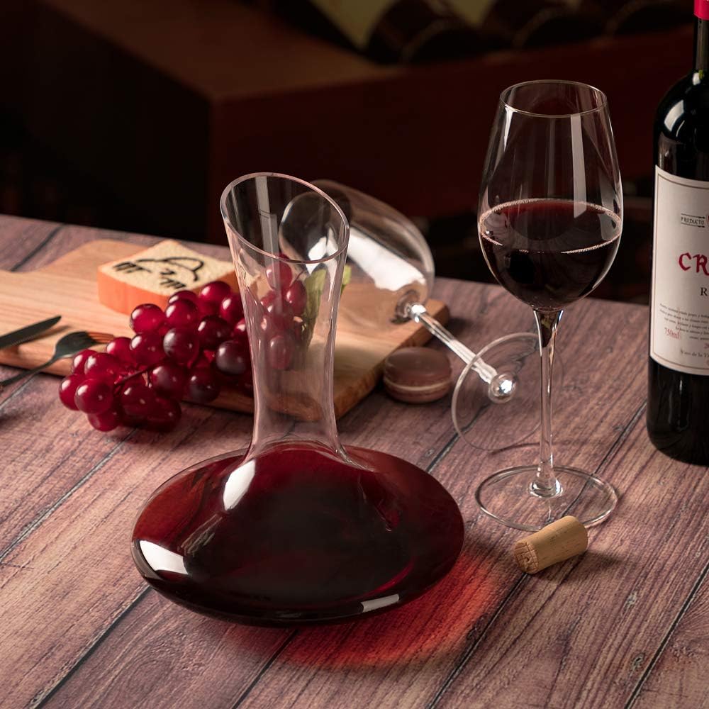 YouYah 100% Crystal Wine Decanter Set with Stand, Stopper, Brush and Beads - Red Wine Carafe - Hand-blown - Gift and Accessory