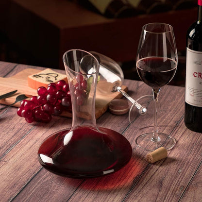 YouYah 100% Crystal Wine Decanter Set with Stand, Stopper, Brush and Beads - Red Wine Carafe - Hand-blown - Gift and Accessory