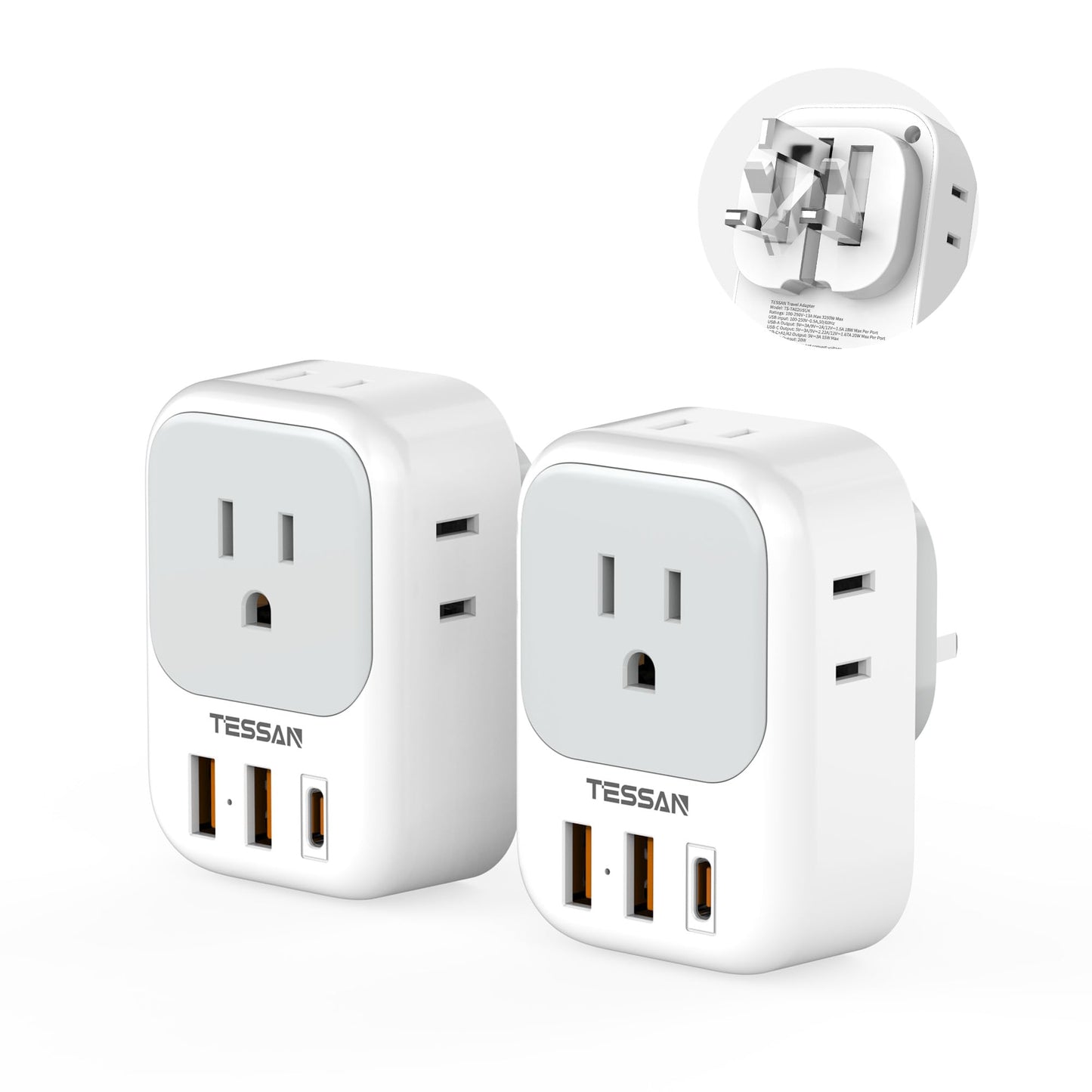 TESSAN 2 Pack European Travel Plug Adapter, Europe Power Converter