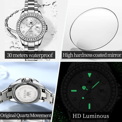 OLEVS Watches Women with Date Silver Stainless Steel Luxury Ladies Watches with Small Writs Diamond Watches for Women Waterproof Elegant Dress Quartz Analog Women's Wrist Watches Reloj de Mujer