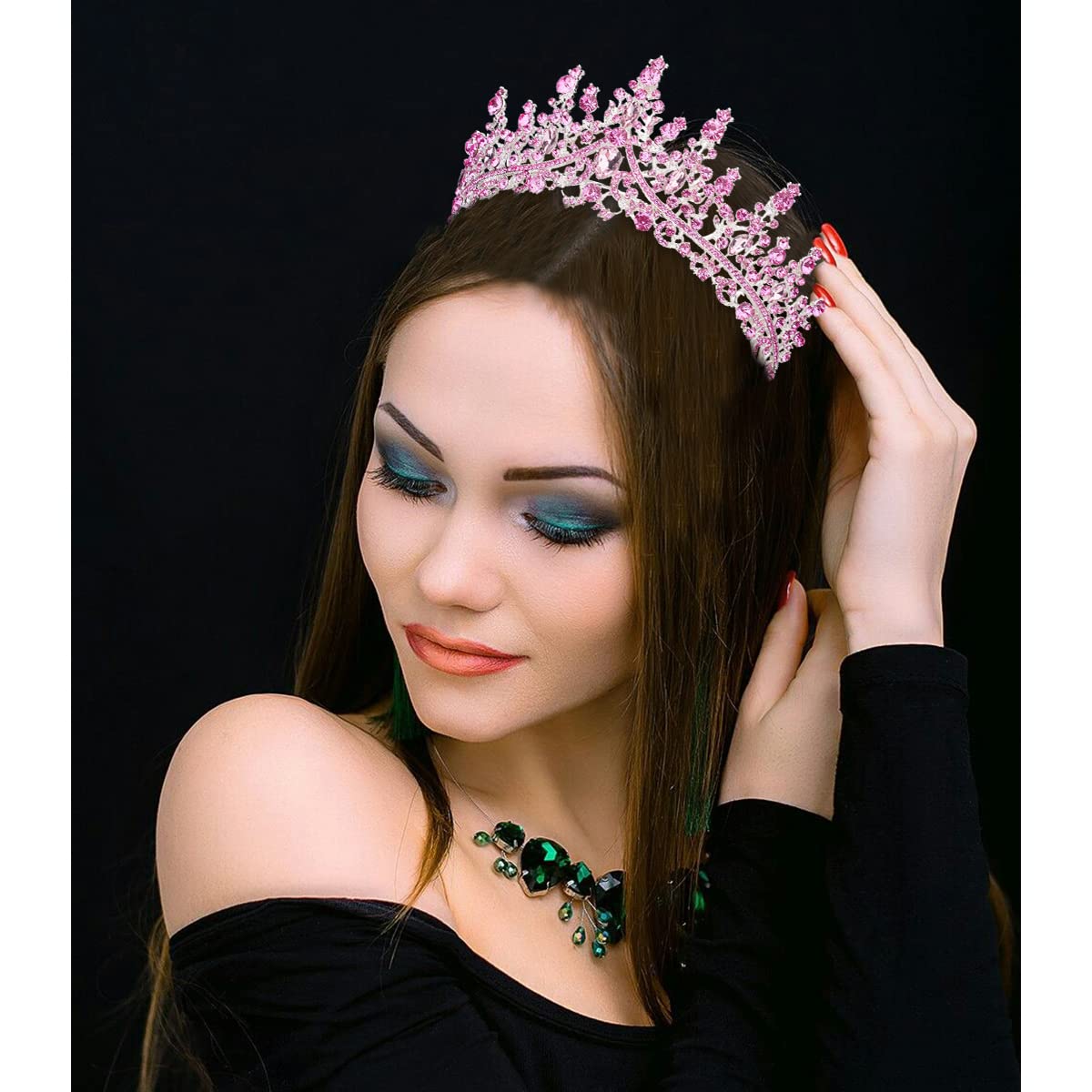 TOBATOBA Silver Wedding Crystal Tiaras and Crowns for Women, Bride Royal Queen Headband Princess Quinceanera Headpieces for Birthday Prom Pageant Party