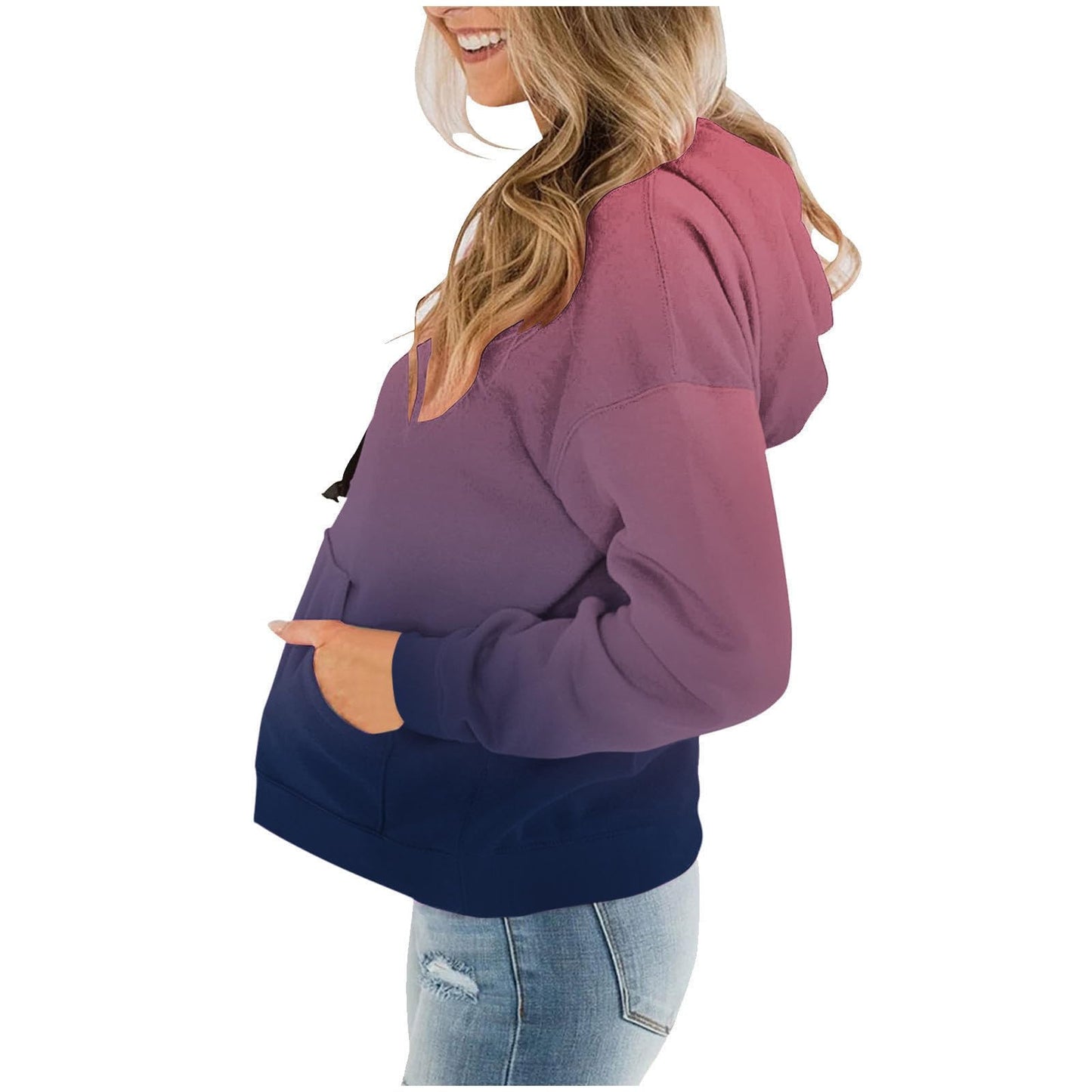 Women Gradient Tie Dye Pullover Hoodie Long Sleeve Drawstring With Pocket Oversized Casual Street Sweatshirts
