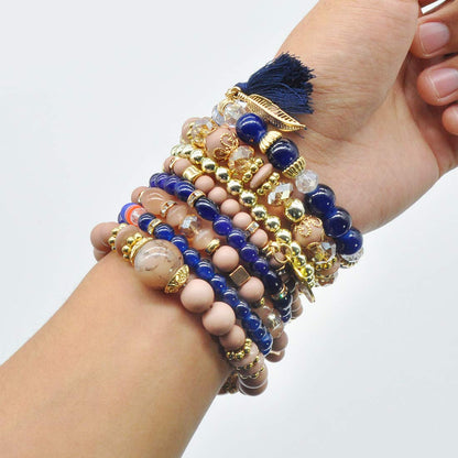Bohemian Bracelet Sets for Women - 6 Sets Stackable Stretch Bracelets Multi-color Boho Jewelry for Women Hippie Bracelets Dainty Jewelry