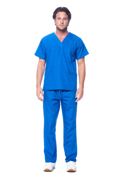 Dagacci Medical Uniform® Men's V-Neck Cargo Scrubs | Cotton Blend, Matching Top and Cargo Pants Set, 8 Pockets, Elastic Drawcord Waistband, for Men in Healthcare