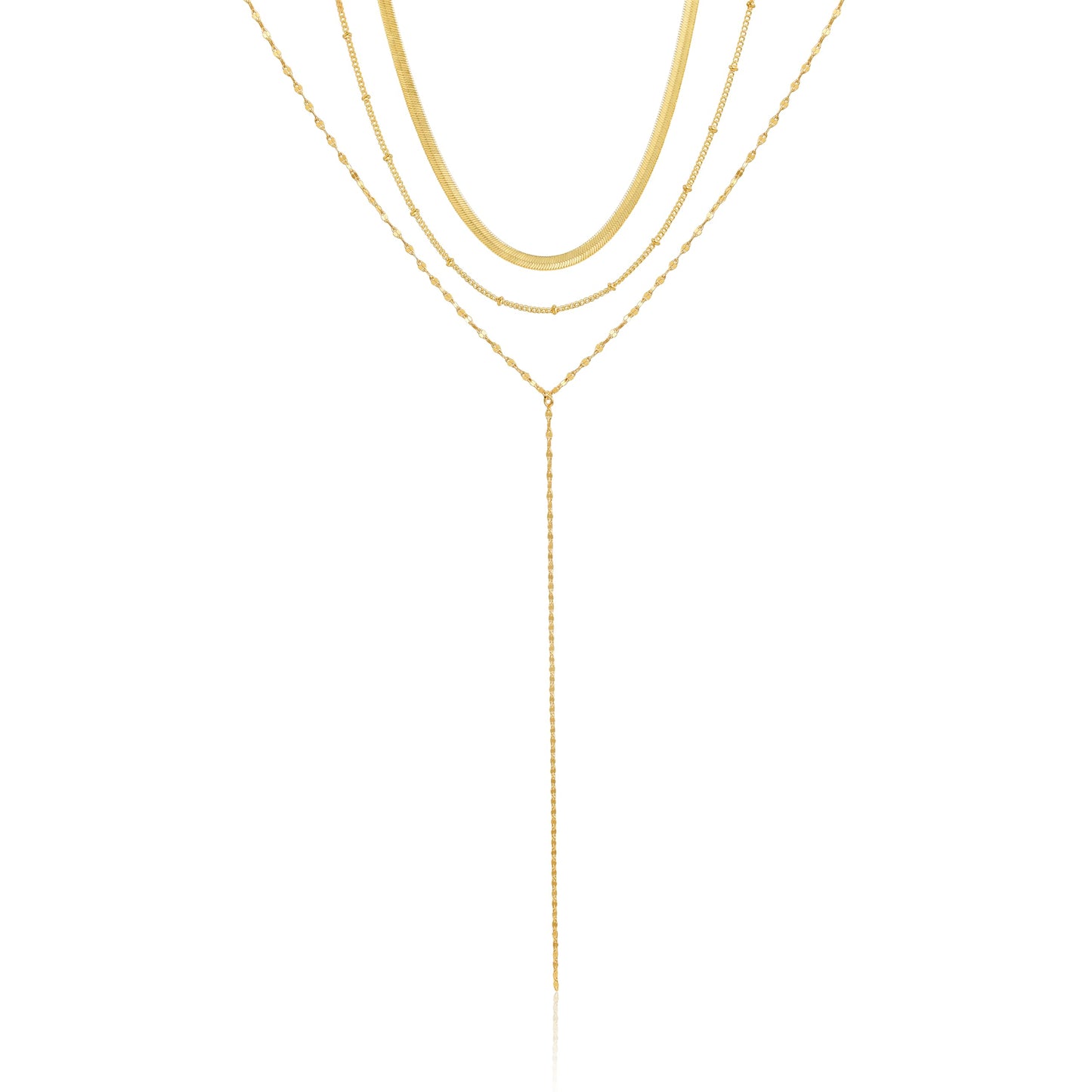 3PCS Gold Necklaces for Women,Chunky Statement Gold Plated Necklace Stack Layered Sterling Silver Herringbone Chains for Women Dainty Trendy Silver Chains Stacked Jewelry Gifts