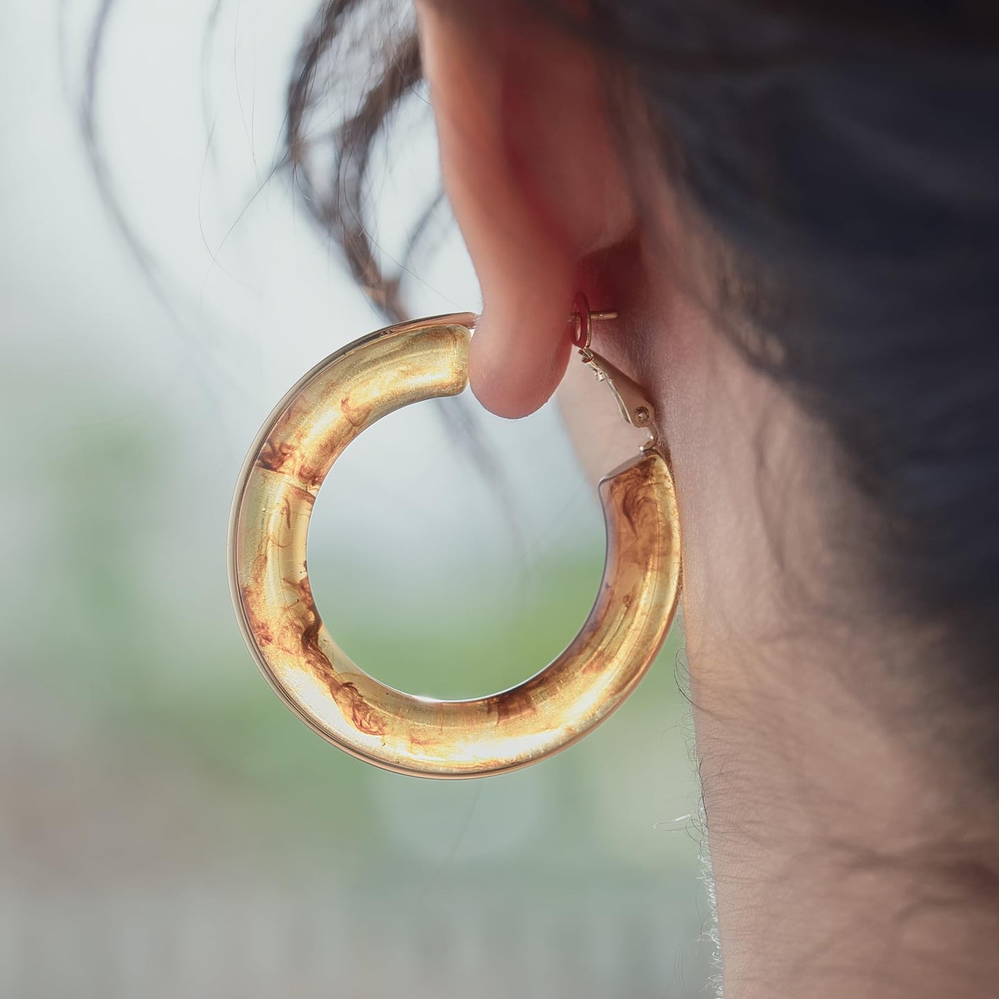 Chunky Gold Resin Hoop Earrings Leverback Statement Huggie Hoops Dangle Drop Dressy Earring Prom Festival Vacation Jewelry for Women