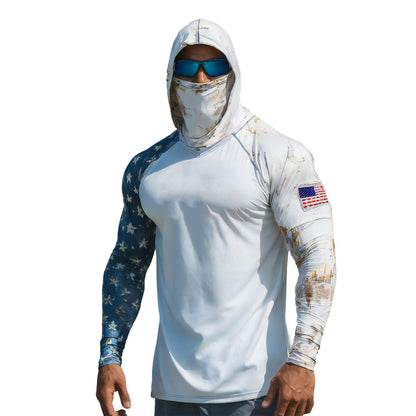 Sun Protection Shirts for Men UPF 100+ Long Sleeve Hoodie with Mask Shirts | Camouflage Outdoor Fishing Tees Cooling Raglan Shirts