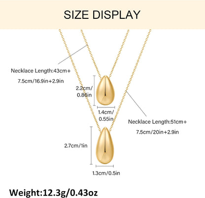 Dainty Gold Layered Necklaces for Women Chunky 14K Gold Plated Teardrop Pendant Necklace Trendy Simple Jewelry Gifts for Women