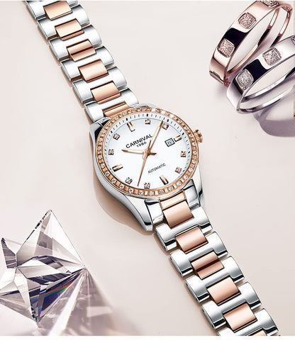 LOREO Women's Automatic Watch Diamond-Accented Dress Watch for Women Self-Winding Mechanical Watch with Sapphire Crystal Stainless Steel Two-Tone Bracelet 33MM Elegant Wrist Watch