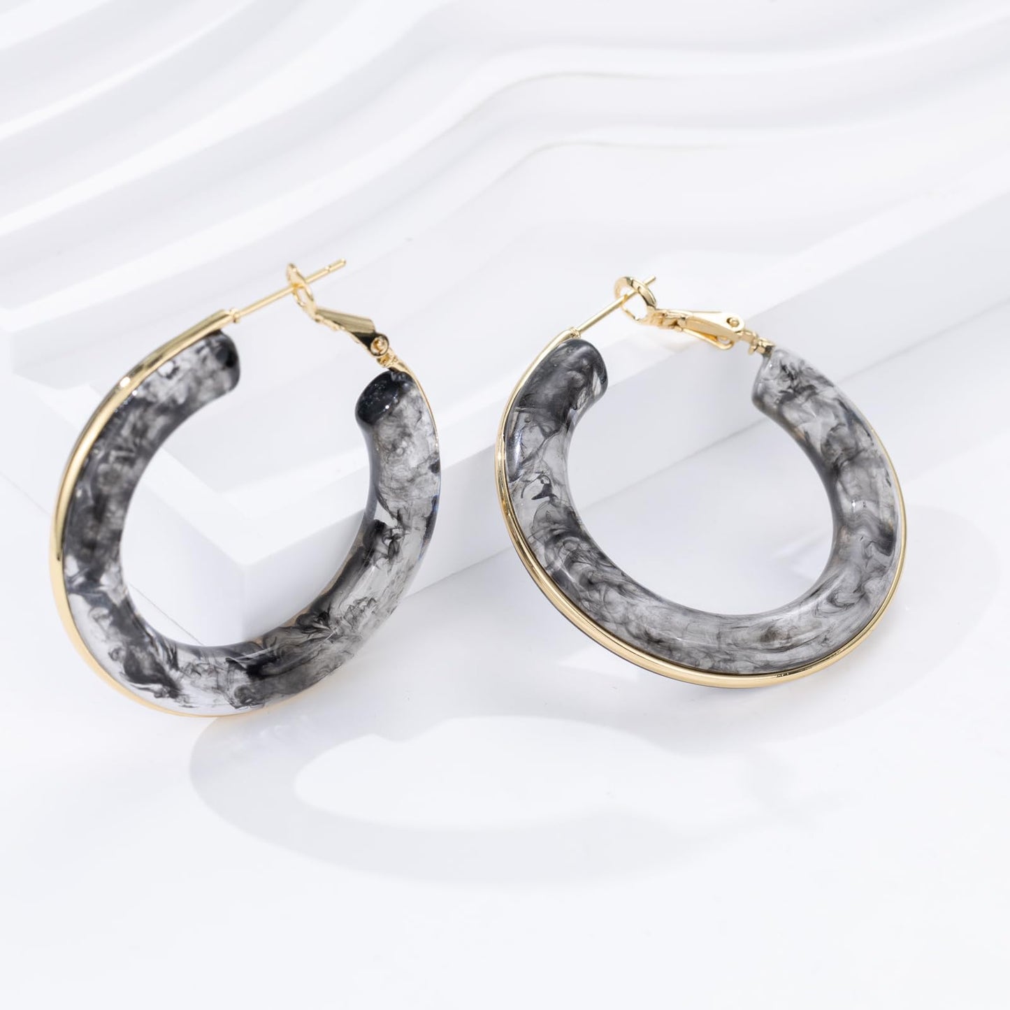 Chunky Gold Resin Hoop Earrings Leverback Statement Huggie Hoops Dangle Drop Dressy Earring Prom Festival Vacation Jewelry for Women