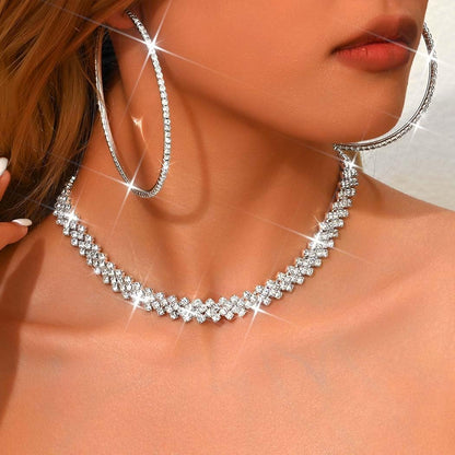 Unicra Black Jewelry Sets Rhinestone Necklace Hoop Earrings Bracelet Set Prom Formal Sparkly Costume Jewelry Sets for Women