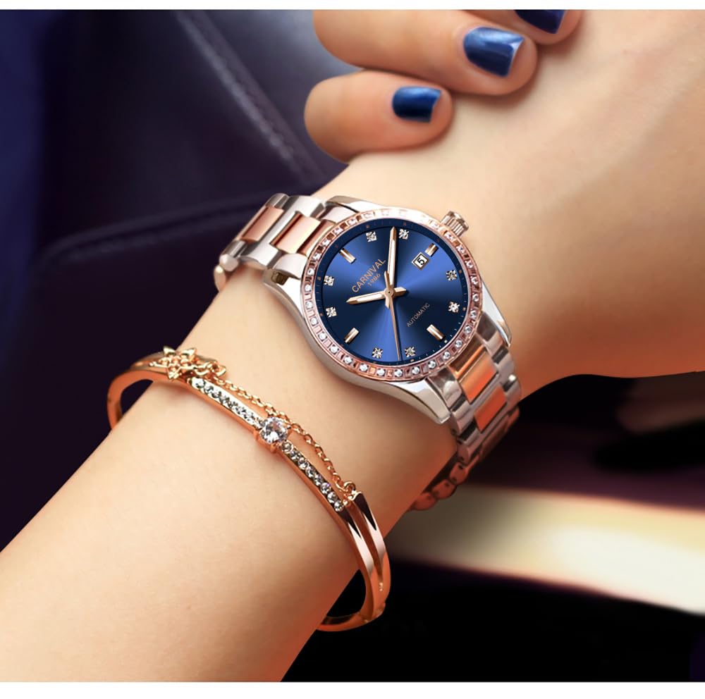 LOREO Women's Automatic Watch Diamond-Accented Dress Watch for Women Self-Winding Mechanical Watch with Sapphire Crystal Stainless Steel Two-Tone Bracelet 33MM Elegant Wrist Watch