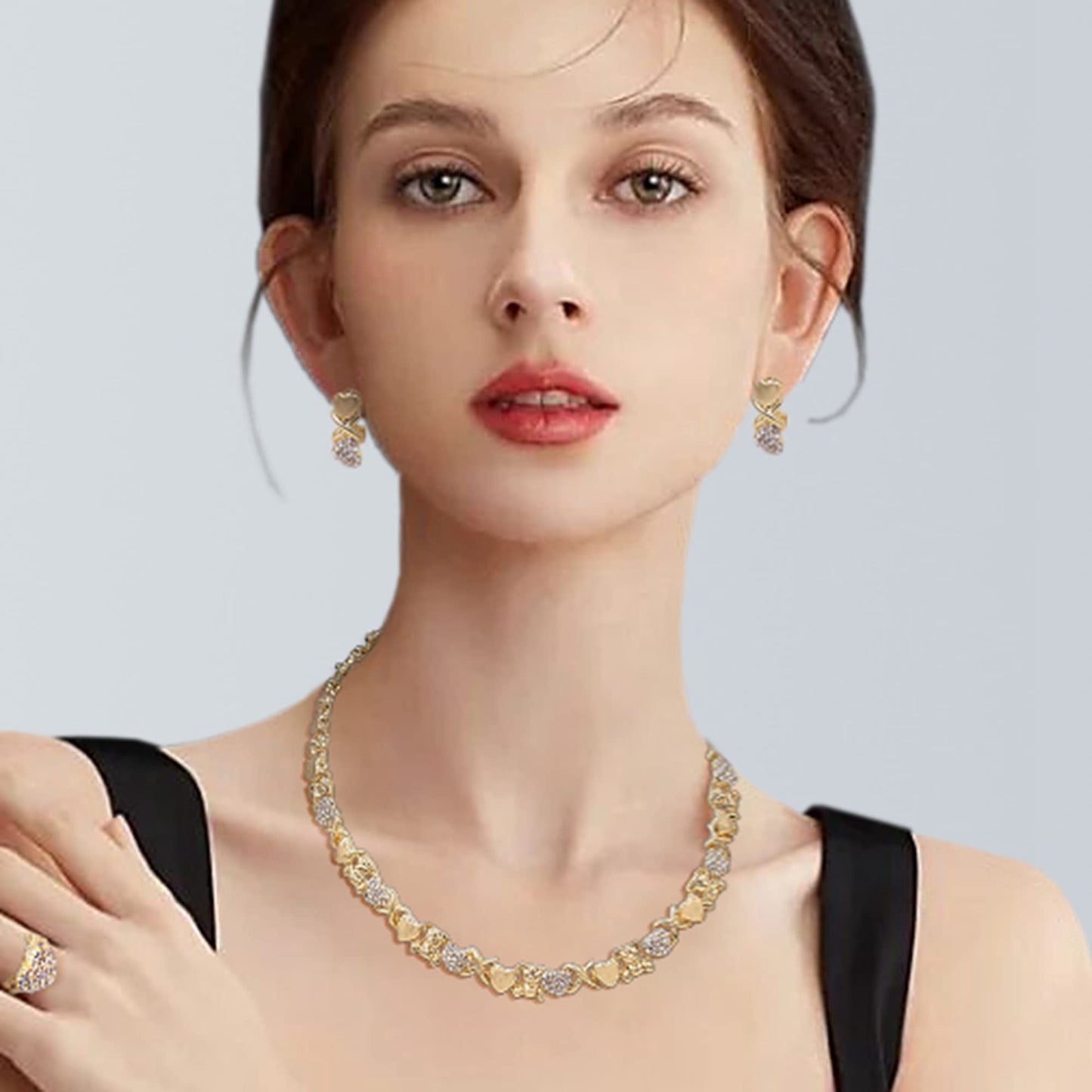 SYHOL Gold Jewelry Sets for Women 18K Gold/Silver Filled Jewelry Necklace Set Wedding Bridal Fashion Jewelry Sets Women Accessories Bracelets Earrings and Rings Sweetheart Gifts