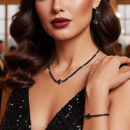 Aukmla Rhinestones Bridal Wedding Jewelry Sets Sparkly Necklace Earrings Bracelet Set Prom Formal Jewelry for Brides and Women