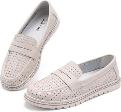 Women's Penny Loafers Leather Dress Shoes Comfortable Non-Slip Flats Soft Slip-on Walking Shoes Driving for Women