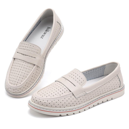 Women's Penny Loafers Leather Dress Shoes Comfortable Non-Slip Flats Soft Slip-on Walking Shoes Driving for Women