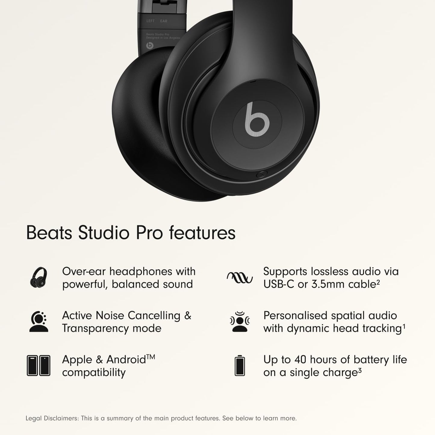 Beats Studio Pro Premium Wireless Over-Ear Headphones- Up to 40-Hour Battery Life, Active Noise Cancelling, Great for Travel & Commuting, Apple & Android Compatible - Exclusive Sand Gray