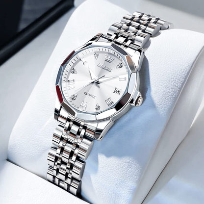 OLEVS Watches Women with Date Silver Stainless Steel Luxury Ladies Watches with Small Writs Diamond Watches for Women Waterproof Elegant Dress Quartz Analog Women's Wrist Watches Reloj de Mujer