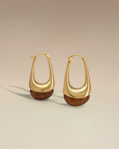 SNGIA Long Oval Chunky Dangle 18K Gold Plated Hoops with Colored Resin Gemstone Statement Earrings for Women, (Green, Brown, Light blue, Dark Blue), Bold Drop Handmade Exaggerated Irregular Trendy Bohemian Jewelry Gifts, Unique Dangling Teardrop Baroque S