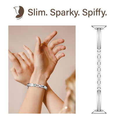Missair Bands Compatible with Apple Watch Band 38mm 40mm 41mm 42mm 44mm 45mm 46mm 49mm for Women, Slim Metal Dressy Jewelry Bracelet with Bling Diamond for iWatch Series 11 10 9 8 7 6 5 4 3 SE Ultra