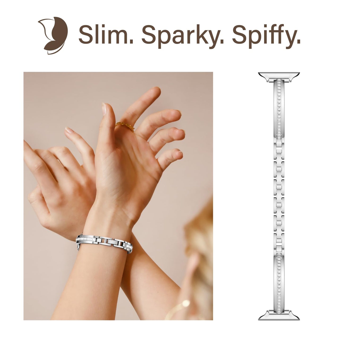 Missair Bands Compatible with Apple Watch Band 38mm 40mm 41mm 42mm 44mm 45mm 46mm 49mm for Women, Slim Metal Dressy Jewelry Bracelet with Bling Diamond for iWatch Series 11 10 9 8 7 6 5 4 3 SE Ultra