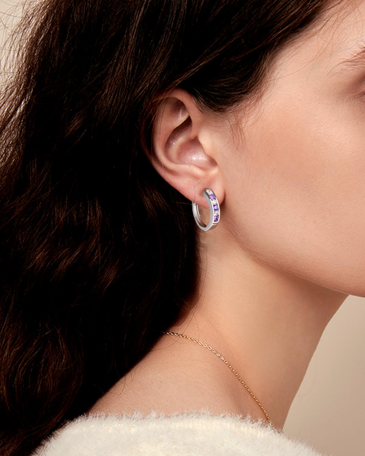 14K Gold Plated/925 Sterling Silver Birthstone Hoop Earrings for Women | 18mm Created Gemstone Hoops,Hypoallergenic and Lightweight,Birthday Mother's Day Jewelry(with Gift Box)