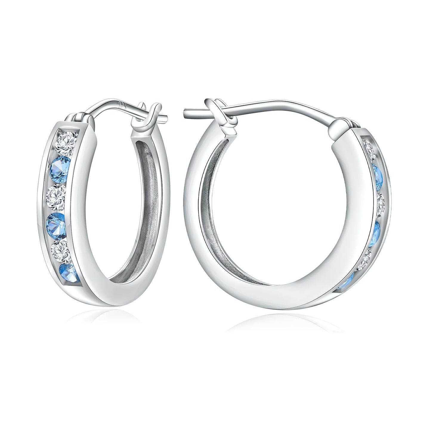 14K Gold Plated/925 Sterling Silver Birthstone Hoop Earrings for Women | 18mm Created Gemstone Hoops,Hypoallergenic and Lightweight,Birthday Mother's Day Jewelry(with Gift Box)