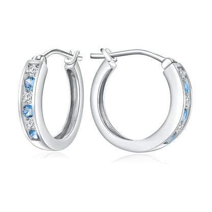 14K Gold Plated/925 Sterling Silver Birthstone Hoop Earrings for Women | 18mm Created Gemstone Hoops,Hypoallergenic and Lightweight,Birthday Mother's Day Jewelry(with Gift Box)