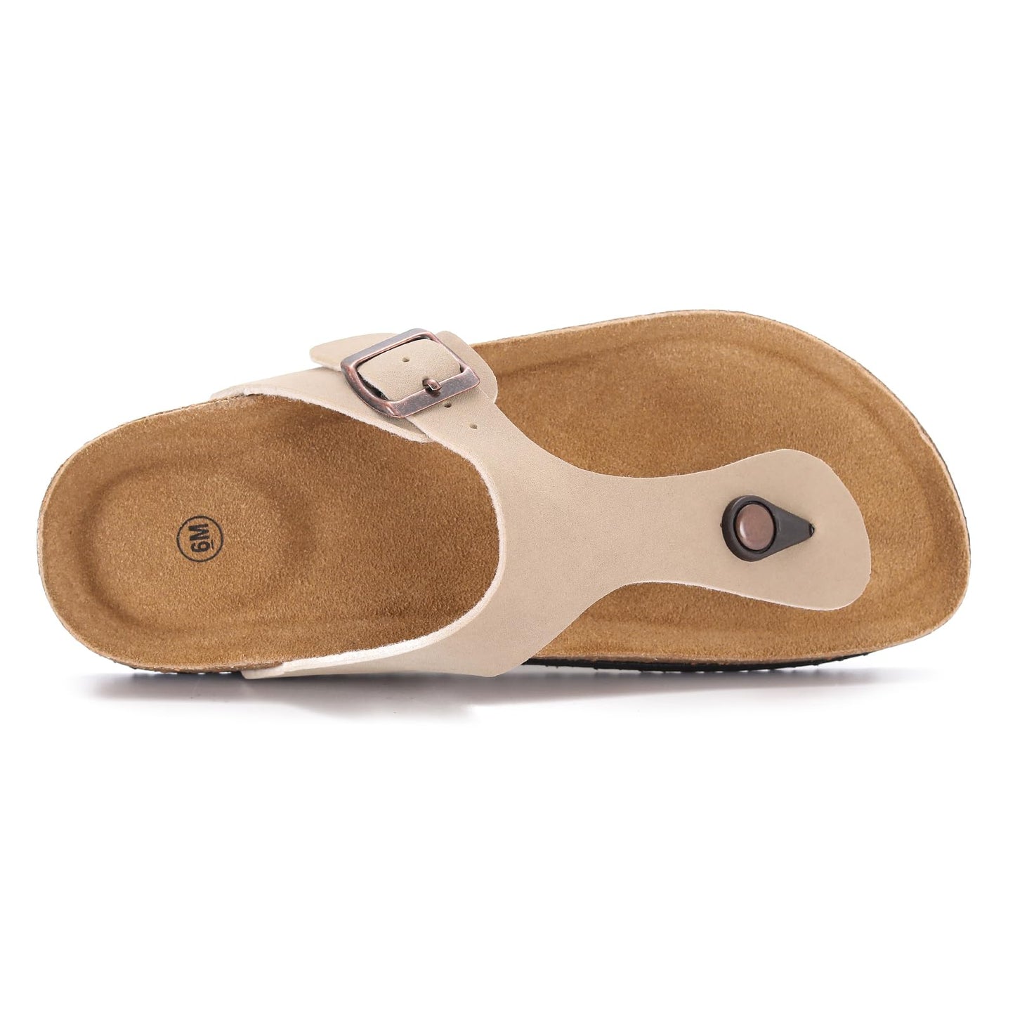Cork Footbed Flip Flops for Women, Comfortable Beach Sigle Buckle Slip-On with Genuine Suede Footbed & Memory Foam Arch Support Flats Slides for Women Footwear