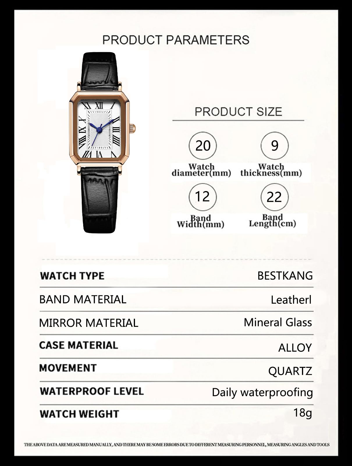 BESTKANG Leather Strap Watches for Women Elegant Dainty Ladies Watch Vintage Rectangle Women Quartz Wrist Watch