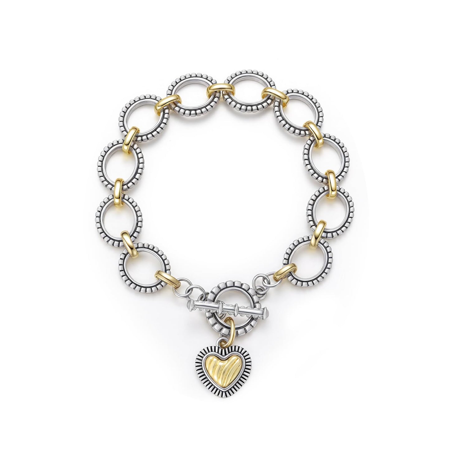 Mytys Chunky Chain Link Bracelet Two-Tone Mixed Metal Textured Toggle Clasp Statement Bangle Bracelet Jewelry for Women Fashion